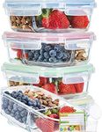 Glass Meal Prep Containers 3 Compartment [3PC SET With 6x No-Spill Lids, BPA FREE] Lunch Containers/ Glass Food Storage Containers Microwave, Dishwasher AND OVEN SAFE. Bento Box Lunch Glass Container.