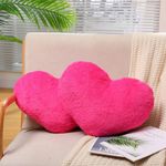 Remerry 2 Pieces Soft Heart Throw Pillow Plush Heart Shaped Decorative Pillow Faux Rabbit Fluffy Heart Shaped Cushion for Girl on Valentine's Day Fit for Living Bed Dining Sofa Car(Hot Pink)