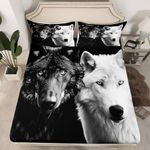 Erosebridal 3D Wolf Bed Sheet Set Twin Size Kids Teen Wolf Fitted Sheet Set Animal Theme Decor Bed Cover Wild Wolf Pattern Bedding Animal Print Bedding for Adult Women Man Bedclothes 2 Pcs Black Grey