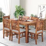 MN ART PALACE Sheesham Wood 6 Seater Dining Table with Cushion Chair Six Seater Wooden Dining Room Set Dinner Table Furniture for Living Room Home Restaurant (Teak)