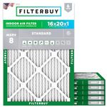 Filterbuy 16x20x1 Air Filter MERV 8 Dust Defense (6-Pack), Pleated HVAC AC Furnace Air Filters Replacement (Actual Size: 15.50 x 19.50 x 0.75 Inches)