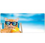 Extended Large Gaming Mouse Pad Cute Cat on Beach Chair XXL Size Keyboard Mouse Mat Desk Pad with Non Slip Rubber Base Stitched Edges Office Decor for Women Girls Men ,35.4 x 15.7inch