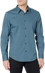 Calvin Klein Men's Stretch Cotton Monogram Logo Button Down Shirt, Blue Lake, Small