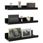 Giftgarden 16 Inch Black Floating Shelves for Wall Mount Storage, Cute Wall Shelf for Bathroom Bedroom Kitchen Living Room Office, Set of 3 Different Sizes