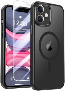 Kiresen Strong Magnetic for iPhone 12 Mini Case with Screen Protector - 21ft Military-Grade Drop Tested, Shockproof Slim Fit Translucent Matte Cover - Black