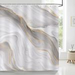 Bonhause Grey Gold Marble Shower Curtain Abstract Modern Luxury Bathroom Curtain 180 x 180 cm Waterproof Mildew & Mould Resistant Polyester Fabric Bath Curtain with 12 Hooks