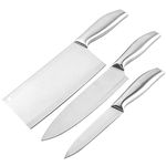 HEXONIQ® Kitchen Knife Set, 9" Paring, 12" Chef, 11.2" Cleaver High Carbon Stainless Steel Ultra Sharp Cooking Knife with Ergonomic Non-Slip Handle, Rustproof, Scratch Resistant, Silver, Pack of 3