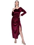 Golden Kite Wine Solid Off-Shoulder,Side Slit Maxi Dress