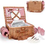 Picnic Basket for 2, Picnic Baskets with Waterproof Blanket, Picnic Hamper Set with Washable Beach Mat & Large Insulated Cooler Compartment, Handmade Natural Wicker Hamper for Camping, Outdoor Party