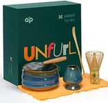 Aprika Life Matcha Whisk Set 6 Pcs - Ceramic Matcha Bowl, Bamboo Whisk, Matcha Whisk Holder, Scoop, Sifter & Tea Cloth - Traditional Handmade Matcha Set Perfect for Japanese Matcha Green Tea - Blue