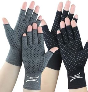 2 Pairs Arthritis Gloves for Pain Relief, Compression Gloves for Arthritis, Carpal Tunnel, Osteoarthritis, Joint, Typing, Driving, Fingerless Hand Gloves for Women Men (Grey1+Pure Black1, Medium)