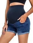 HOFISH Women's Jean Shorts Over The Belly Pregnancy Support Breathable Summer Maternity Denim Shorts