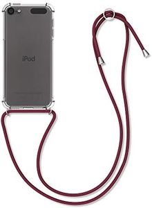 kwmobile Crossbody Case Compatible with Apple iPod Touch 6G / 7G (6th and 7th Generation) - Transparent TPU Cover w/Neck Strap - Transparent/Dark Red