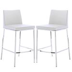 PLATA DECOR IMPORT Anett White Leather Upholstered Stool with Chrome Stainless Steel Legs, Pub Chair Kitchen Island Counter, Backrest & Footrest (Set of 2), DI-PLA-AELTA2-WHI