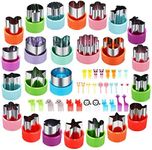 Vegetable Cutter Shapes Set, 24pcs, Mini Cookie Cutters Set Fruit Cookie Pastry Stamps Mold with 30pcs Food Picks and Forks -for Kids Baking and Food Supplement Accessories