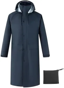 Ubon Mens Long Rain Coat Waterproof with Hood, Lightweight Rain Jacket Spring Windbreaker for Travel and Hiking, Navy Medium