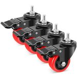 Nefish Stem Caster Wheels 3 Inch with Dual Locking, Heavy Duty Threaded Stem Casters UNC 3/8"-16x1" No Noise Swivel Casters, Set of 4 Castor Wheels for Furniture, Dollies, Trolleys