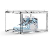 SneakerView Acrylic Shoe Display Case – 360° Clear Plastic Stackable Sneaker Storage Box for Sneakerhead. Professional grade, Boots and hat Organizer Fits US Size 15-1 pack