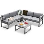 Tangkula 4 Pieces Aluminum Patio Furniture Set, Patiojoy All Weather Heavy Duty Cushioned Outdoor L Shaped Sofa Set for Poolside, Backyard, Deck, and Garden (Grey)