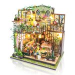 Cuteefun DIY Miniature House Kits, Wooden Dollhouse with LED, Tiny House Kit for Adults to Building, Unique Gift for Birthday Christmas' Day(Flower house)