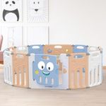 R for Rabbit Joyland Playard for Baby 14 Panel Compact Fold Safe & Fun Playpen Play Space for Kids, Customizable Shape, 22.6 sqft Play Area Fence Door Lock Gate for 6-36 Month Toddler (Blue Orange)