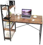 Oak & Tea Computer Desk, Writing Desk with 4 Tier DIY Storage Shelves on Left or Right, 120 * 60 * 122cm Work Table for Office Living Room, Steel Frame, Industrial