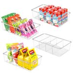 ZIZOTI Clear Pantry Organizer Storage Bins 4 Pack Plastic Removable Snack Organizer Pantry Organization Storage Racks with Removable Dividers, Perfect for Snacks, Packets, Spices, Kitchen, Cabinets