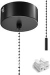 BrightArk Bathroom Ceiling Light Pull Cord Switch with Chain Kit Black Top Mounted Model Chrome Round Pendant Light Pull Cord Switch, Stylish and Refined for Bathroom Chandeliers Accessories