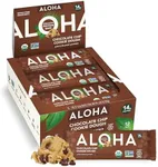 ALOHA Organic Plant Based Protein Bars - Chocolate Chip Cookie Dough - 12 Count, 1.9oz Bars - Vegan Snacks, Low Sugar, Gluten-Free, Low Carb, Paleo, Non-GMO, Stevia-Free, No Sugar Alcohols