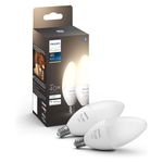 Philips Hue White 5.5W Equivalent 40W B39 Base E12 LED Smart Bulb, Dimmable, Bluetooth & Zigbee compatible, voice activated with Alexa & Google Assistant, 2-Pack