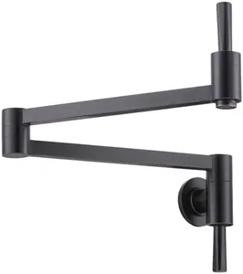 WOWOW Pot Filler Folding Faucet Brass Pot Filler Faucet Wall Mount Oil-Rubbed Bronze Kitchen Faucet Rotatable Dual Joint Swing Arm Pot Filler Copper Commercial Kitchen Faucet Over Stove