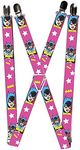 Buckle-Down Suspenders, Batgirl Face Pose with Logo and Stars Pink/White/Yellow, 1-Inch Wide