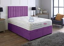 Comfy Deluxe LTD Velvetto Ottoman Gas Lift Divan Bed With Vertical Lined Headboard | Foot Lift Open Ottoman Bed | Base And Headboard Only (Purple, 4FT6 Double)