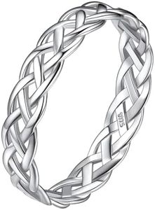 925 Sterlings Silver Celtic Knot Eternity Infinity Band Ring, High Polish Tarnish Resistant Engagement Wedding Band Stackable Ring 4mm for Women Size 5