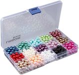 Linsoir Beads 600 Pcs Tiny Satin Luster Faux Pearl Beads Pearl Jewelry for Women Girl Value Pack 15 Color Assorted 8mm Round Pearls