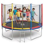 Hop N Play 12FT Rainbow Trampoline for Kids & Adults | Heavy Duty, 200kg Capacity, Safety Net, Ladder, Indoor/Outdoor Fitness Bouncer for Family Fun & Exercise