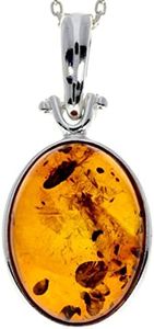 SilverAmber Jewellery Genuine Baltic Amber and Sterling Silver Classic Pendant without Chain - 1522, Sterling Silver, Honey Amber