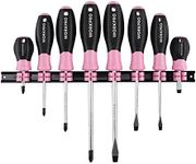 WORKPRO Magnetic Screwdrivers Set, 8-piece Pink Hand tools for Womens, Includes Philips, Flathead, Slotted, Stubby Screwdrivers with Organizer Rack - Pink Ribbon