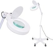 vidaXL Multi-Use Standing Magnifying Lamp with Adjustable Stand and Light, Ideal for Repairs, Cosmetics, Needlework - White