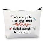 MBMSO Registered Nurse Gifts RN Nurse Makeup Bag Nursing Student Gift Nurse Cosmetic Bag Zipper Pouch Cute Enough to Stop Your Heart Skilled Enough to Restart It, RN Cute enough white, medium