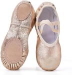 Phineein Girls Ballet Shoes for Girls Split-Sole Toddler Glitter Flats for Kids Dance, Champagne-gold, 6.5 Toddler