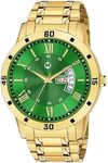 WIZARD TIMES Men’s Watch, Wrist Watch for Boys Golden Stainless Steel Chain Strap, Green Day & Date Dial, Formal & Casual Wear, Water Resistant Watch, Analog Boys Watch, Gift Watch for Men