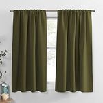 PONY DANCE 45 inches Kitchen Curtains - 42 W x 45 L Olive Green Blackout Curtains & Draperies Light Block Decorative Privacy Protect for Bedroom Windows Short Shade Blinds, 1 Pair