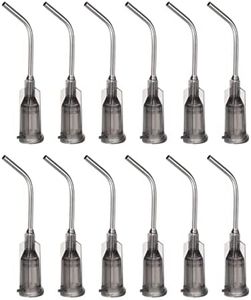 HARFINGTON 12pcs Blunt Tip Dispensing Needles, 16 Gauge 45 Degrees Bent Dispensing Tips 1" End Angled Dispenser Needle with Luer Elbow Blunt Needle for Oil or Glue Applicator, Gray