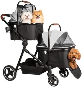 Foldable Double Pet Stroller for 2 Small Medium Cats or Dogs, Lightweight Single and Double Integrated Pet Stroller with Detachable Carriers