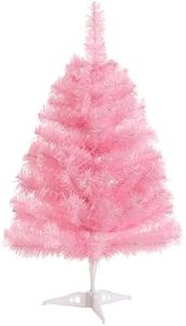 Gloreyan 2FT Artificial Christmas Tree Pink Tabletop Christmas Tree with Plastic Stand Mini Xmas Pine Tree for Party Supplies Indoor Outdoor Holiday Home Decoration