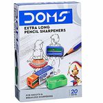 Doms Non-Toxic Extra Long Pencil Sharpener Box Pack | for Smooth & Breakless Sharpening | Playful Body Colors | Pack of 20 Pieces