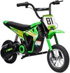 AIYAPLAY Kids Electric Motorbike, 24V Battery Powered Dirt Bike with 250W Motor, 6-16km/h, 7AH Batteries, 12" Inflatable Tires and Rear Suspension, Ride On Motorcycle for 8-12 Years Old, Green