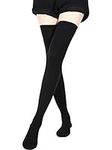 Extra Long Socks Thigh High Cotton Socks Extra Long Boot Stockings for Women, Black, L