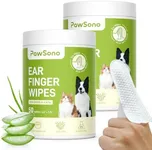 PawSono Ear Finger Wipes for Dogs & Cats, Thicker Dog Ear Cat Ear Wipes, Natural Relief Cat Ear Cleaner Dog, Effectively Remove Ear Wax for Dog Kitten Rabbit, Fresh Aloe Scent Deodorizing, 100 Count